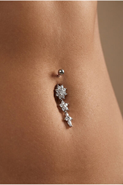 Vilma Aksesuar Cerrahi Çelik Taşlı Göbek Piercing (10mm)