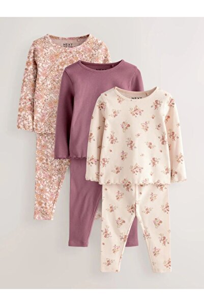 Next Baby Βαμβακερό ροζ κρεμ σετ με λουλουδάτο σχέδιο 3 τεμαχίων (κάτω και επ...