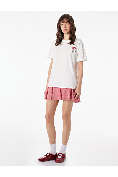 Koton Βαμβακερό μπλουζάκι με λαιμόκοψη, άνετη εφαρμογή, κοντά μανίκια και στά...