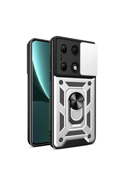 ArkhenX حافظة هاتف Xiaomi Poco M6 Pro 4g من السيليكون مع حلقة عدسة - فضي