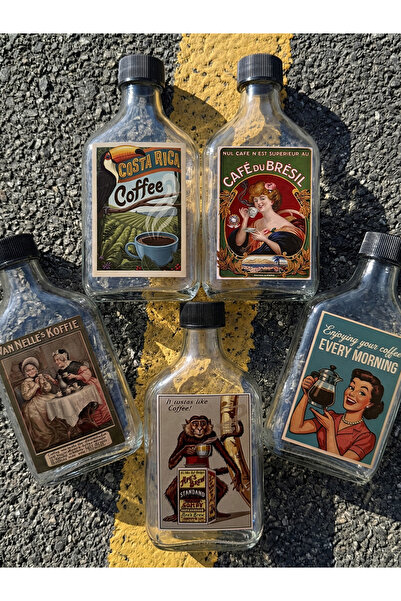 Vermeer COLD BREW CAM ŞİŞE VINTAGE RETRO COFFEE STICKER 5 ADET SAKLAMA ŞİŞESİ