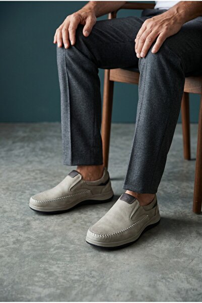 EFAL Men's Beige Genuine Nubuck Leather Full Orthopedic Sole Casual Shoes