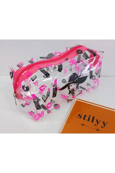 stilyy Black Patterned Transparent Makeup Bag