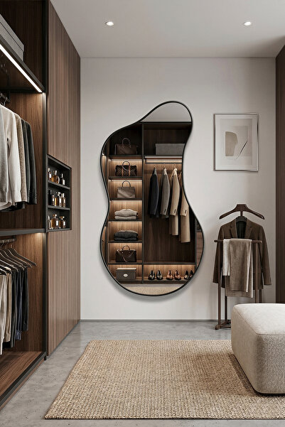 Fawdecor Asimetrik Ahşap Çerçeveli Organik Form Duvar Aynası | Modern Dekorat...