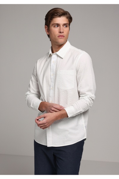 Colin's Regular Fit Shirt Neck Plain Men's White Long Sleeve Shirt