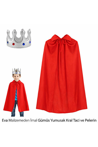 My Reality Fashion Σετ από ασημί απαλό στέμμα βασιλιά και κόκκινη κάπα, από υ...