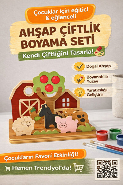 Boncukafası 5 SET Ahşap Çiftlik Boyama Seti – Eğitici & Eğlenceli Çocuk Etkin...