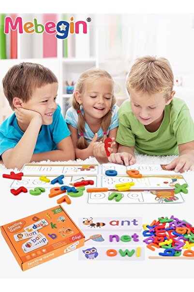 MEBEGIN Wooden Reading Alphabet Spelling Games with 28 Cards Letter Words Puz...