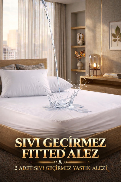 Nilyso Home Sıvı Geçirmez Fitted Alez + 2 Adet Yastık Alezi | %100 Su Geçirme...