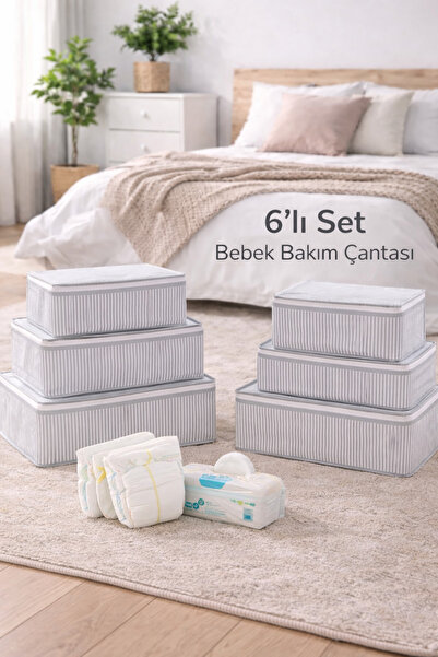 EVELLA HOME 6’lı Bebek Bakım Çantası Seti – Anne Bebek Organizer Seyahat Hast...