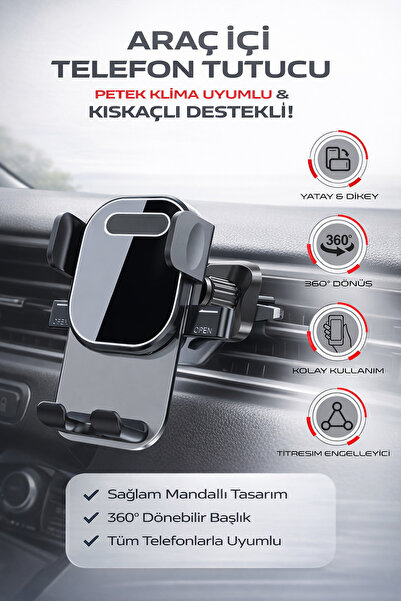 Ecuy Araç İçi havalandırma Telefon Tutucu Petek Kıskaçlı 360° Döner Sabitleyi...