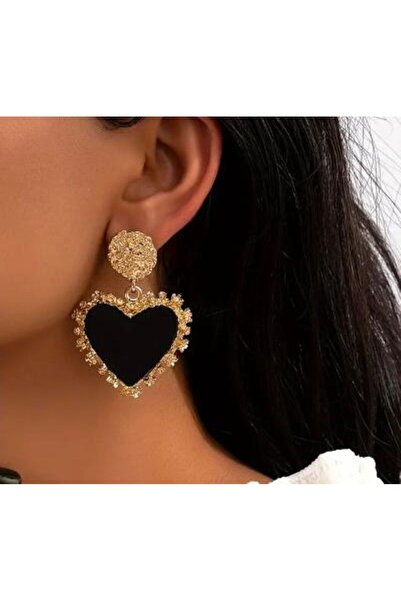 GAMY JEWELLERY Καρδιόσχημα σκουλαρίκια με μαύρη πέτρα