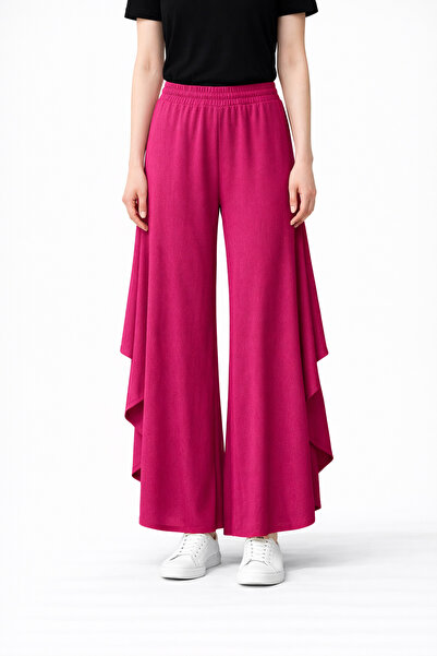 rlt relax time Women's White Wide-Leg Pants – High Waist, Elastic, Slit Detai...