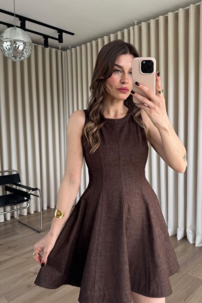 Sue Store Φόρεμα - Καφέ - Χαλαρή εφαρμογή