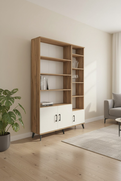 mobihobi Silva Dolap 10 Raflı, 3 Kapaklı, 132x30x195 Cm Çam-Aytaşı Dekorasyon...