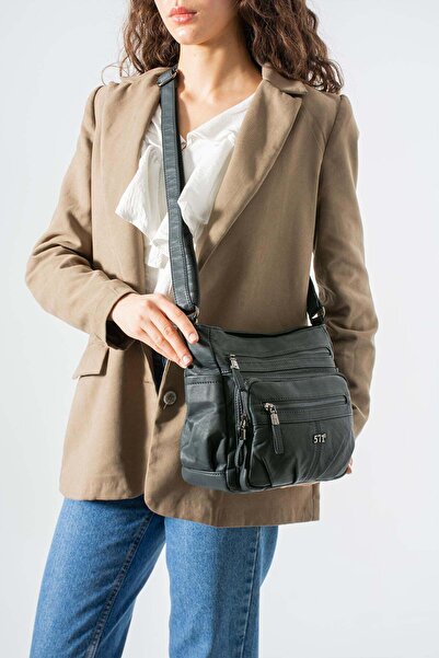 571 Collections Çanta Yıkama Deri Çapraz Askılı Omuz Çantası Mavi Model:(571-...
