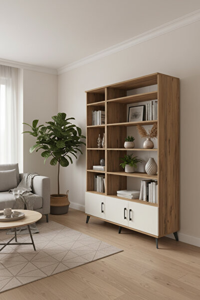 Luna 10 Raflı 3 Kapaklı Dolap: Evinize Şıklık ve Düzen Katar (132x44x195) - Kitaplık - Vitrin - Dolap - Modüler - Çalışma Odası - Kütüphane - Çok Amaçlı Dolap - Ofis - Evrak Dolabı
