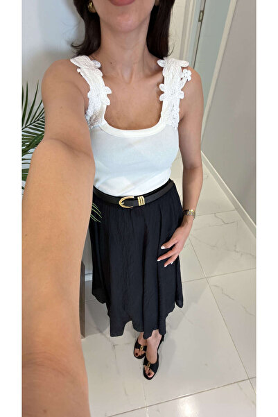 BİRCANÇİL Vinlod Light Ecru Lace-Up Shoulder Tank Top