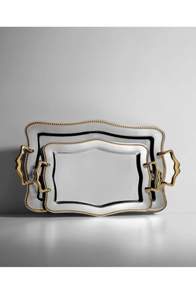Nehir Chain 2-piece gold satin steel tray set