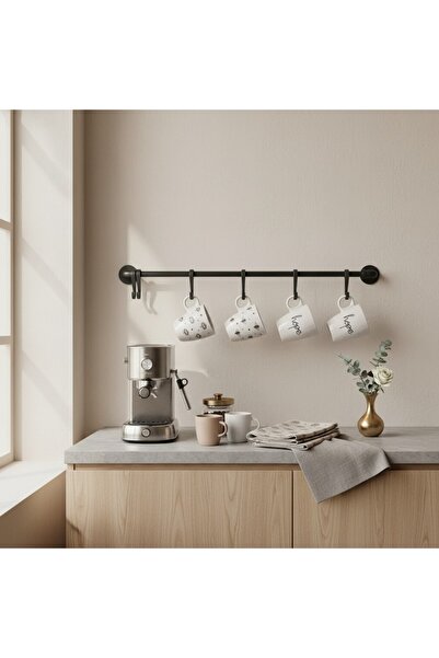 Simply Now Duvara Monte 6 Kancalı Kupa Askılığı Retro Kahve Köşesi Organizer Raf