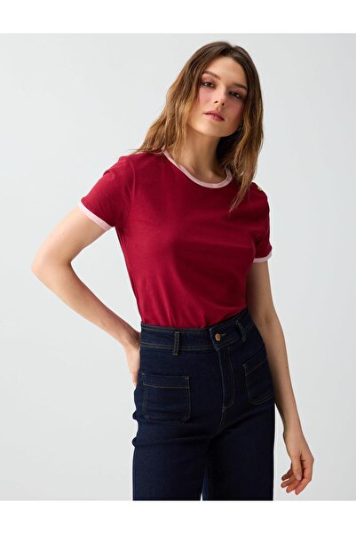 Jimmy Key Μπλούζα Βουργουνδίας 100% Βαμβακερή με λεπτομέρεια στον ώμο και λαι...