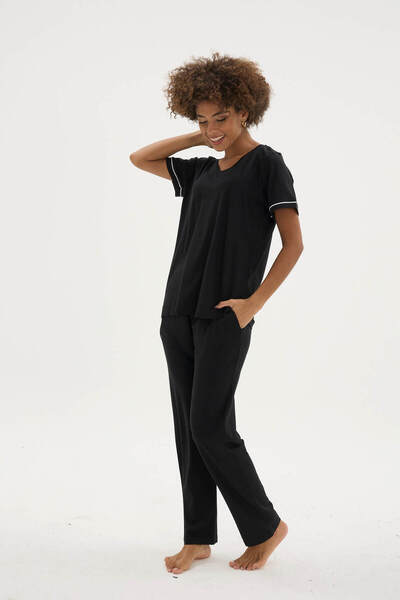 KLY طقم بيجامة نسائي من القطن المودال بياقة على شكل V للموسم الجديد