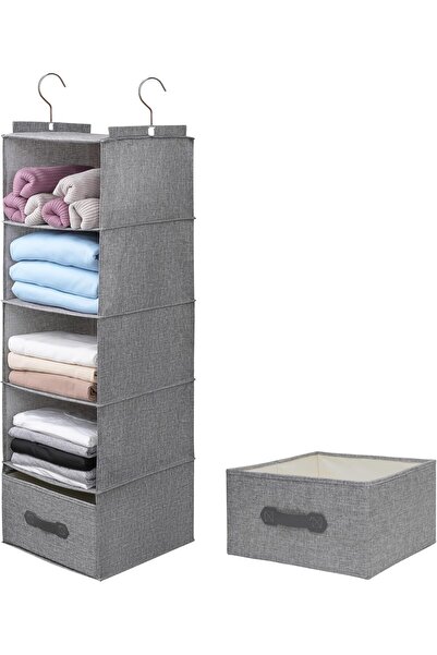 Arabest منظم ملابس كبير معلق للخزانة، رفوف معلقة قابلة للطي بستة أرفف مع أدراج