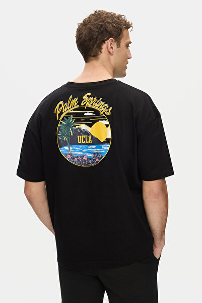 UCLA Tricou pentru bărbați KAIUS, negru, cu decolteu rotund, imprimat și brod...