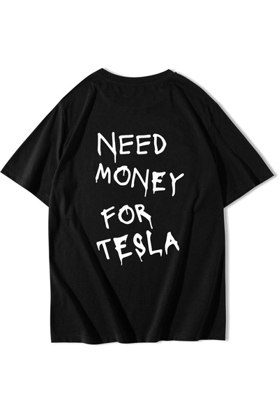 BRZ COLLECTION Tricou Unisex Supradimensionat Tesla „Need Money For Tesla” Negru