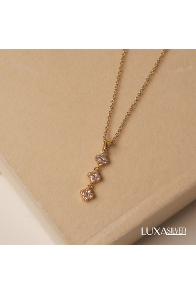 luxa silver jewellery Yonca Çelik Kolye/ Zirkon taşlı yonca kolye
