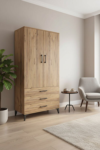 mobihobi Luna Tek Raflı 3 Çekmeceli Çam Dolap - 88x44x182cm - Depolama & Şıkl...