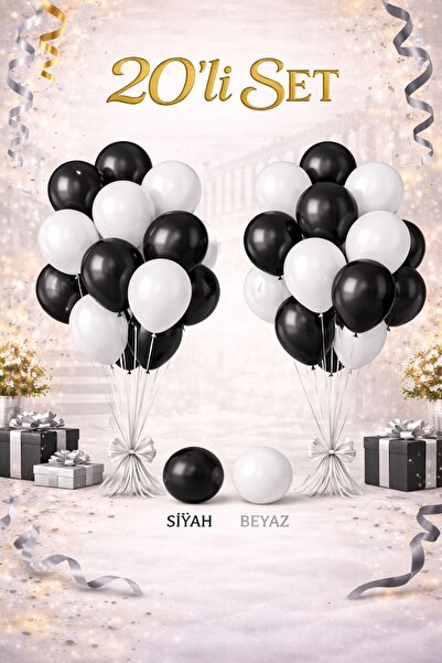 Sev-AL Balonları Siyah Beyaz Lateks Balon Seti 20’li 11 İnç Beşiktaş Tema Par...