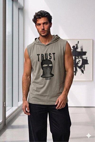 NO 601 Men's Nardogri Hooded Sleeveless Trust Printed Tank Top Tshirt