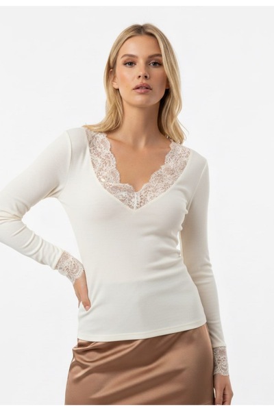 Arbucky Women's Lace V-Neck Semi-Transparent Viscose Blouse