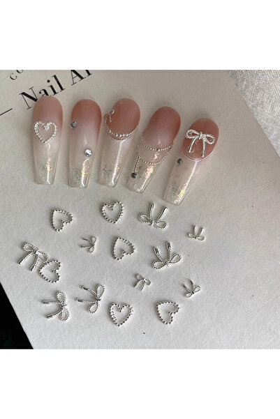 Choice1 50pcs 50pcs Alloy Bow Heart Nail Charms Accessories 3D Silver Small B...