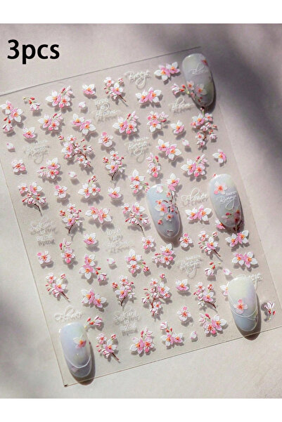 choice2 3pcs 3pcs 5D Embossed Cherry Blossom Design Nail Stickers, Spring Nai...