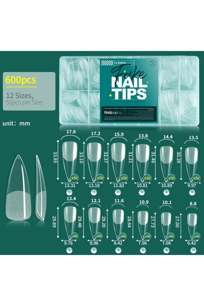 Choice3 L-Stiletto-600 Nailpop False Nails 10/12 Sizes Full Cover Tips Clear ...