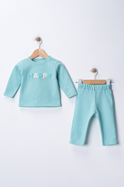 Buude Kids Happy Nakışlı Poly Pamuklu 2'li Bebek Takım
