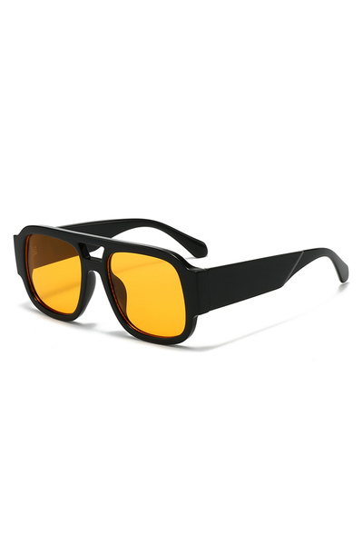 Choice3 black yellow 1/4 Sets Retro Large Frame Double Bridges Square Sun Gla...