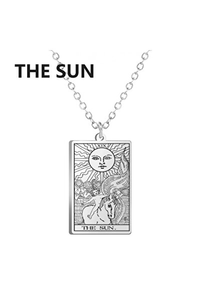 Choice قلادة التاروت الكلاسيكية من الفولاذ المقاوم للصدأ بلون الفولاذ THE SUN...