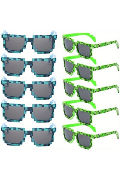 choice2 10pcs blue green 10-Pack 8-Bit Pixel Gamer Glasses, Plastic Frame Dec...