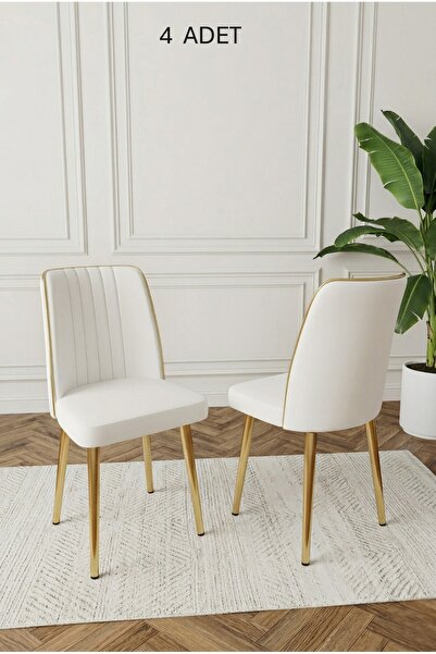 DEREN HOME Ada Gold 4 Adet Silinebilir Baby Face Kumaş Metal Ayak Mutfak Salo...