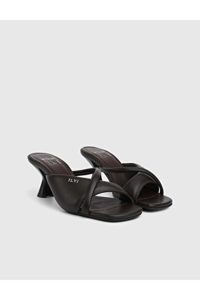 İLVİ Elvine Genuine Leather Women's Brown Heeled Slippers