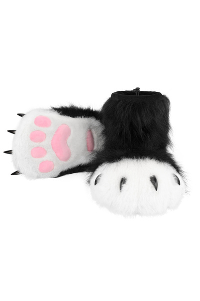 Choice7 Small Blackwhite Furry Animal Paw Slippers Fuzzy Boots Cat Fox Wolf B...