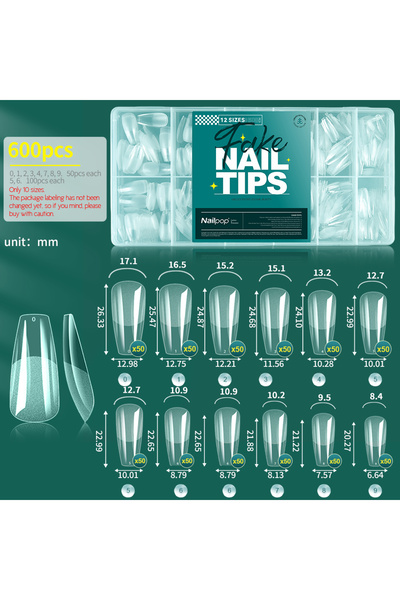 Choice13 أظافر صناعية M-Coffin-600 Nailpop، 10/12 مقاسات، تغطية كاملة، لون شف...