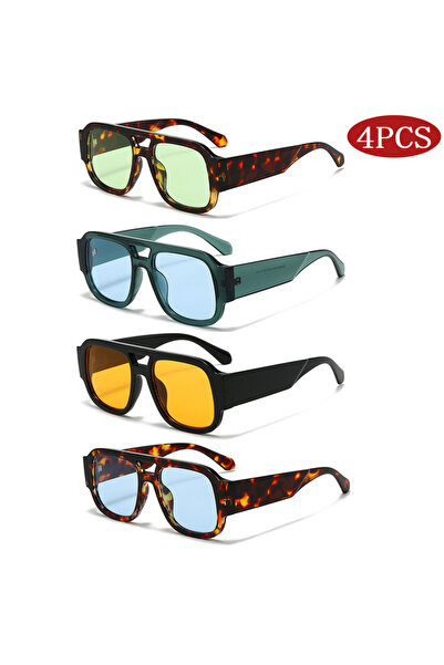 Choice11 4pcs z10 1/4 Sets Retro Large Frame Double Bridges Square Sun Glasse...
