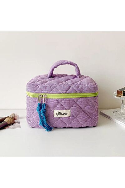 Choice3 1pc Purple Plaid Cosmetic Bag Set Simple Style Large Capacity Portabl...