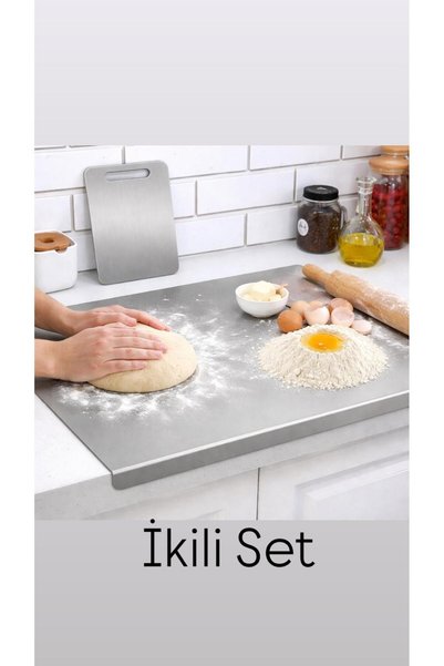 pınars Set of 2 Stainless Steel Countertop Protectors (40X50Cm) + Stainless Steel Cutting Board (15X25Cm)