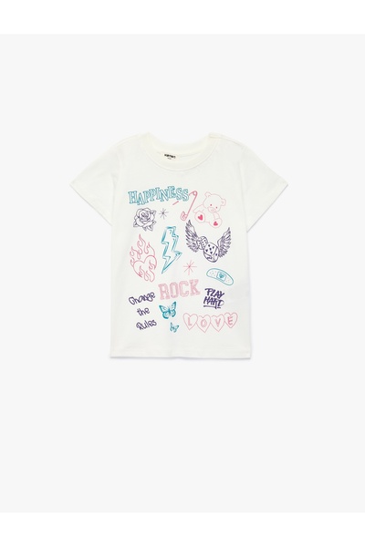 Koton Βαμβακερό μπλουζάκι με κοντό μανίκι με λαιμόκοψη