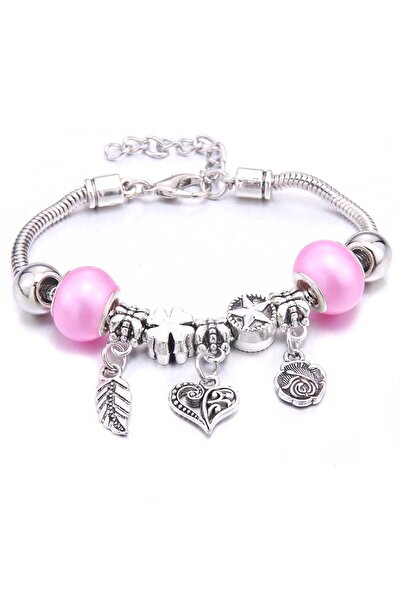 Choice4 B3287-pink سوار ساحر وردي اللون بمشبك على شكل جراد البحر وسلسلة على ش...